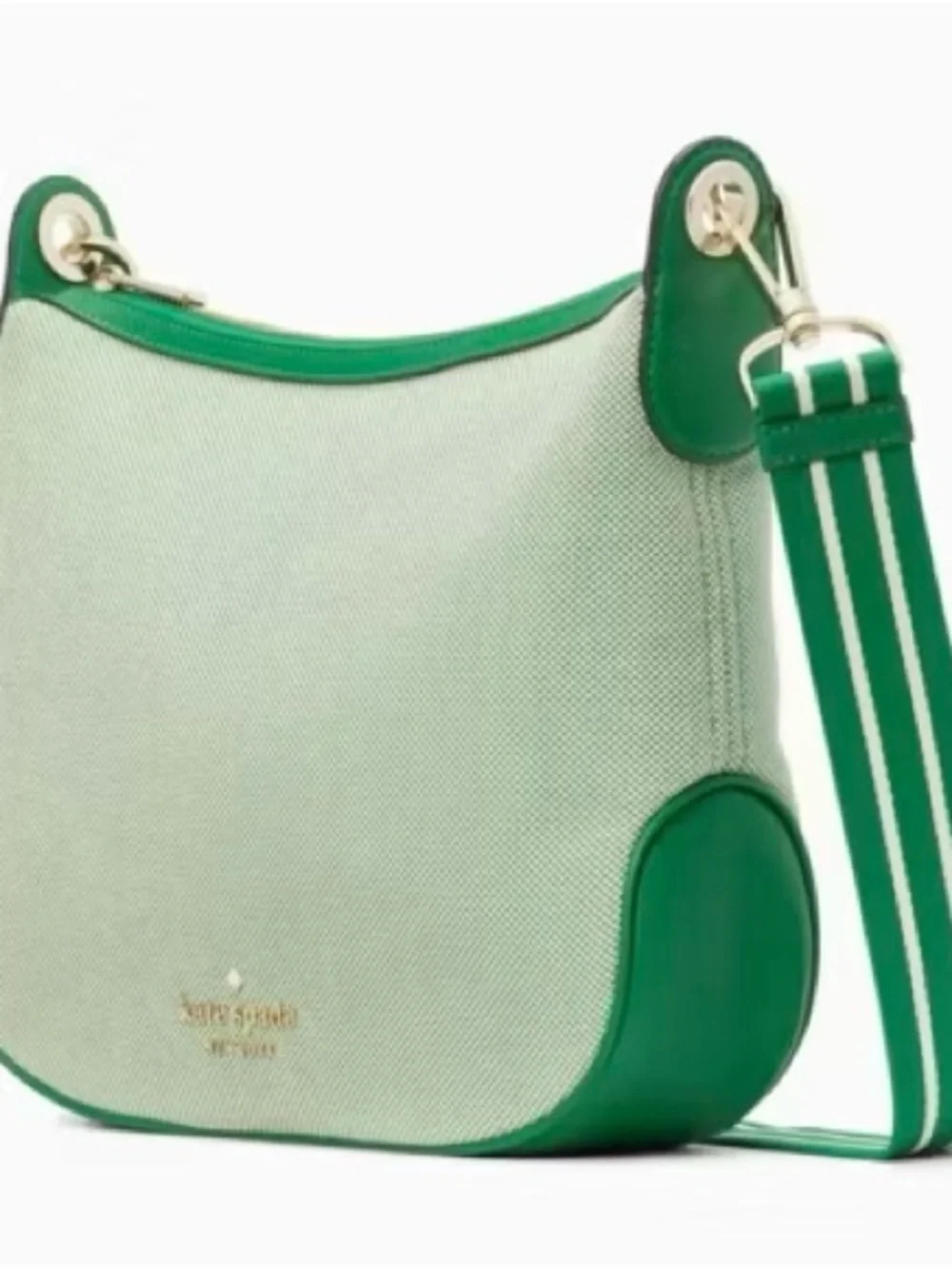kate spade Green and Cream Crossbody Bag with Striped Strap